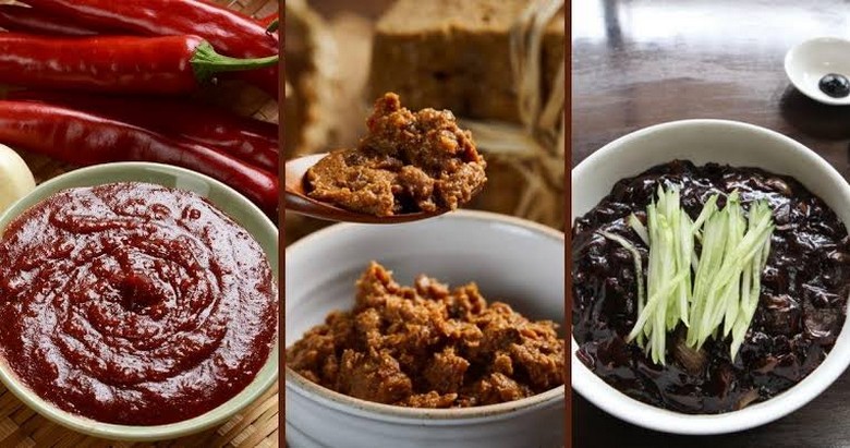 Ba loại tương doenjang, gochujang và ganjang bày cạnh nhau để so sánh