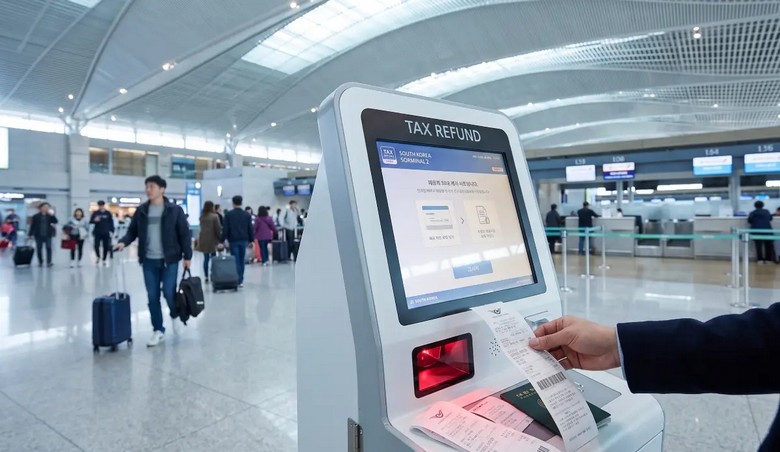 Biển Tax Free và quầy thanh toán trong cửa hàng ở Seoul