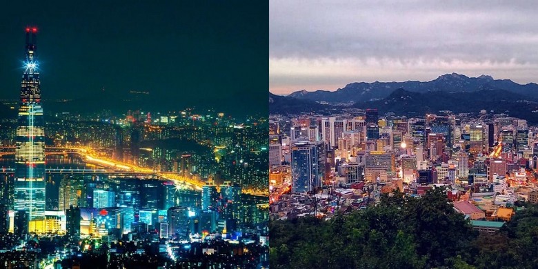 So sánh tầm nhìn giữa Seoul Sky và tháp Namsan vào buổi tối